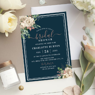 Chique Roze Bloemen & Marine Bruidsdouche Kaart