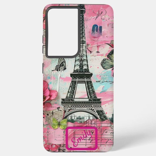 Chique Roze Bloemen Parijse Scrapbook Samsung Galaxy Hoesje (Achterkant)