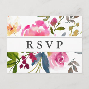 Chique roze bloemenbruiloft RSVP-Briefkaart Uitnodiging Briefkaart
