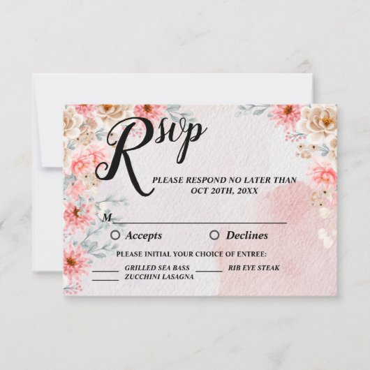 Chique roze bloemenbruiloft RSVP kaartje (Voorkant)