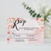 Chique roze bloemenbruiloft RSVP kaartje (Staand voorkant)