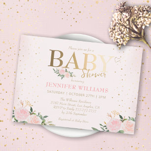 Chique roze bloemengoud meisje Baby shower Kaart
