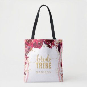 Chique roze bloemenstrepen gouden Confetti bruidst Draagtas