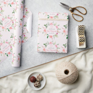 Chique Roze Bloemige Bat Mitzvah Joodse Verjaardag Cadeaupapier