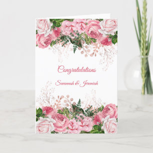 Chique Roze Bloemige Felicitatie Trouwdag Kaart