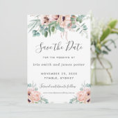 Chique Roze Bloemige Groene Save the Date Kaart (Staand voorkant)