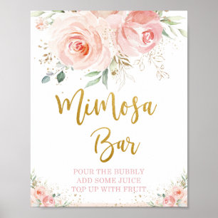 Chique Roze Bloemige Mimosa Bar Bruisende Drank Poster