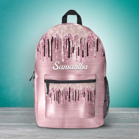 Chique roze blos roze druipend monogram bedrukte rugzak