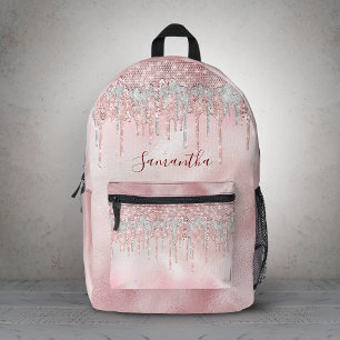 Chique roze blush gouden glitters dips monogram bedrukte rugzak