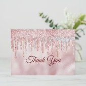 Chique roze blush gouden glitters glinsteren bedankkaart (Staand voorkant)