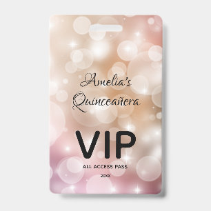 Chique Roze Bokeh Quinceañera Uitnodiging VIP Pas Badge