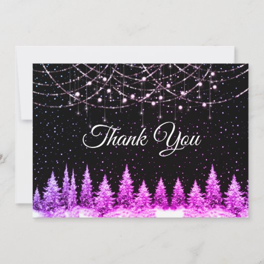 Chique roze bomen Kerstverlichting Bedankkaart (Voorkant)
