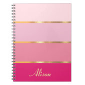 chique roze brede strepen goud Naam Notitieboek (Voorkant)