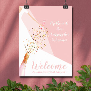 Chique Roze Bruiloft Bridal Shower Welkom Poster