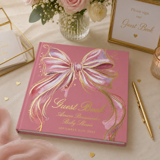 Chique Roze Couture Waterverf Lint Gouden Baby Sho Gastenboek