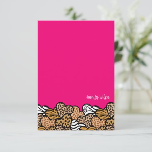 Chique Roze Dierenprint Hart Valentijn Naam Op Maa Bedankkaart (Staand voorkant)