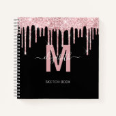 Chique Roze Dripping Glitter Monogram Schets Notitieboek (Voorkant)
