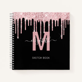 Chique Roze Dripping Glitter Monogram Schets Notitieboek