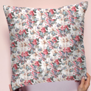 Chique roze en blauwe vintage bloemmotief kussen