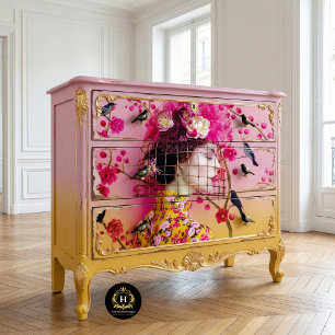 Chique roze en gele bloemkooi hoed decoupage tissuepapier