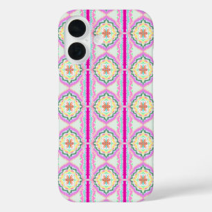 Chique roze en gouden geometrisch bloempatroon iPhone 16 hoesje