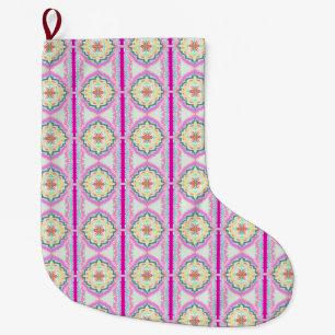Chique roze en gouden geometrisch bloempatroon grote kerstsok