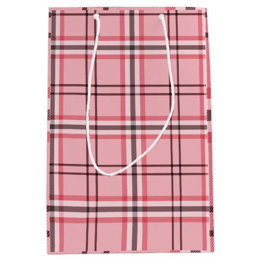 Chique roze en grijze geruite modepatroonfeest medium cadeauzakje (Voorkant)