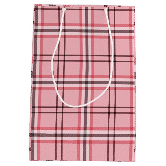 Chique roze en grijze geruite modepatroonfeest medium cadeauzakje (Achterkant)