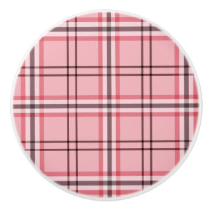 Chique roze en grijze plaid modepatroon keramische knop