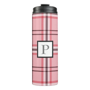 Chique roze en grijze plaid modepatroon thermosbeker