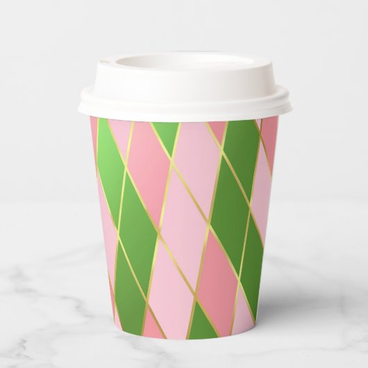 Chique roze en groene argyle papieren bekers (Achterkant)