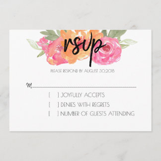 Chique Roze En Oranje Lente Bloemen RSVP Kaart