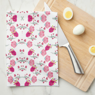 Chique roze en rood bloemenprint naadloos patroon theedoek
