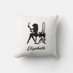 Chique roze en zwarte vrouw van mode silhouet kussen