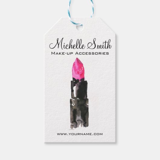 Chique roze en zwarte waterverf lippenstift Make-u Cadeaulabel (Voorkant)