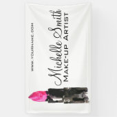 Chique roze en zwarte waterverf lippenstift Make-u Spandoek (Verticaal)