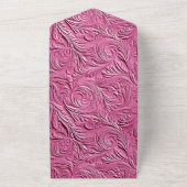 Chique roze faux leer all in one uitnodiging (Buitenkant)