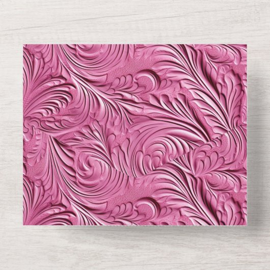 Chique roze faux leer all in one uitnodiging (Achterkant)