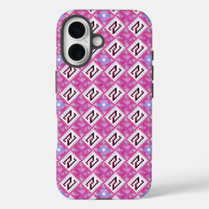 Chique Roze Geometrisch Alfabet N Initiaal iPhone 16 Hoesje