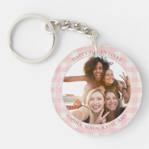 Chique Roze Geruite Typografie Foto Galentines Dag Sleutelhanger