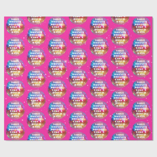 Chique Roze Glitter Retro Disco Ballen Bruiloft Cadeaupapier (Vlak)