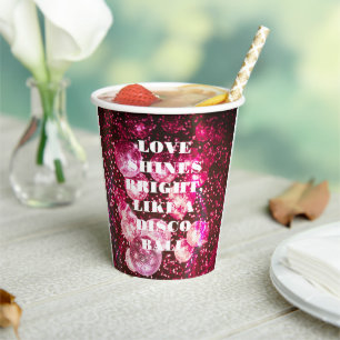 Chique Roze Glitter Retro Disco Ballen Bruiloft Papieren Bekers