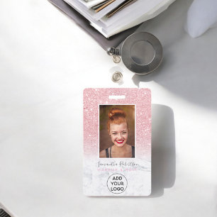 Chique roze glitters marmeren logo personeelsfoto badge