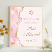 Chique Roze Goud Agaat Bat Mitzvah Aangepast Feest Poster