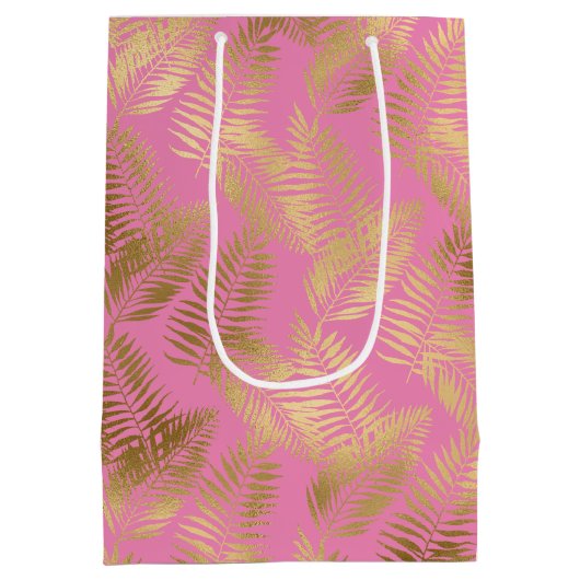 Chique roze goud tropische bladeren medium cadeauzakje (Achterkant)