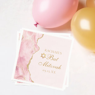 Chique roze gouden agaat vleermuis mitzvah partij  servet