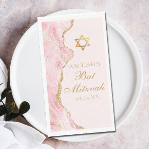 Chique Roze Gouden Bat Mitzvah Feest Persoonlijk Servet