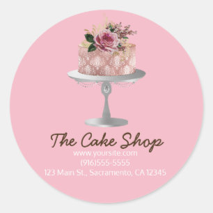 Chique Roze Gouden Bloem Cake Bakkerij Sticker Lab