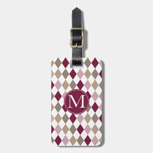 Chique roze gouden diamanten monogram bagagelabel (Voorkant verticaal)