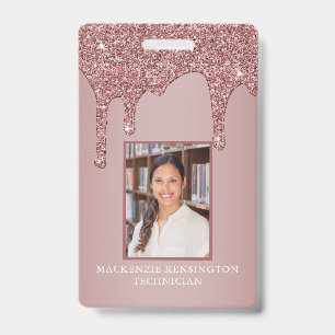 Chique Roze Gouden Drip Glitter Monogram Badge